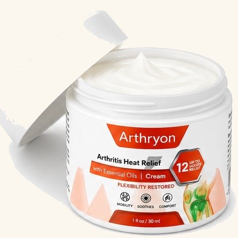 Hand holding a compact jar of Arthryon Heat Relief Cream